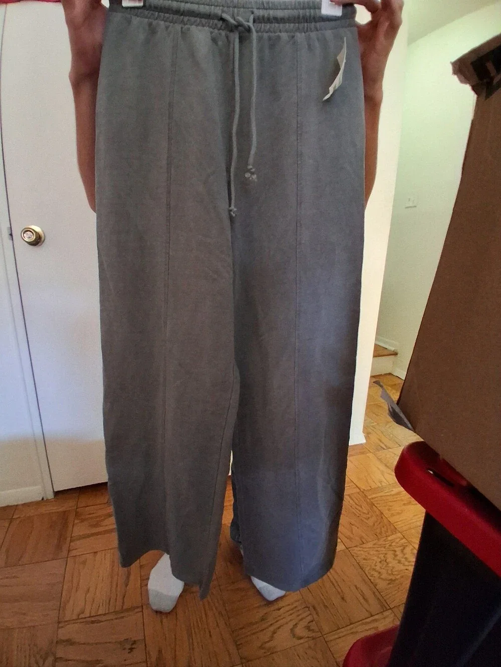 Men's Wide-Leg Drawstring Lounge Pants in Charcoal Gray